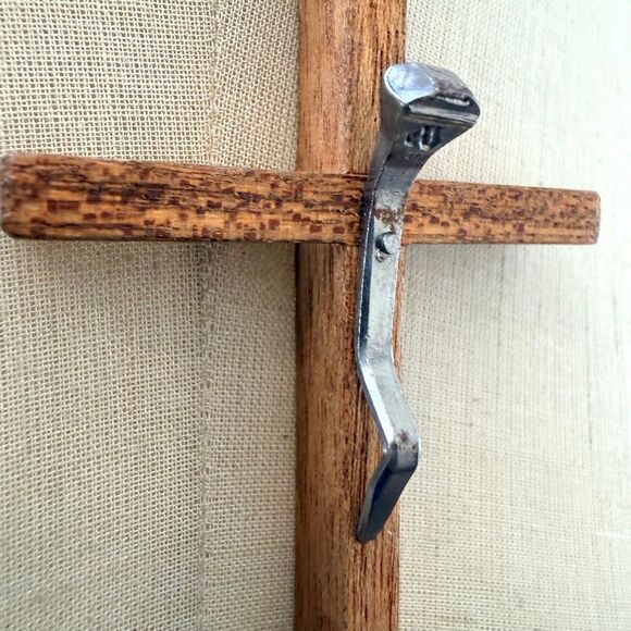 Wood Cross Necklace Nail Crucifix Pendant - Picture 4 of 7